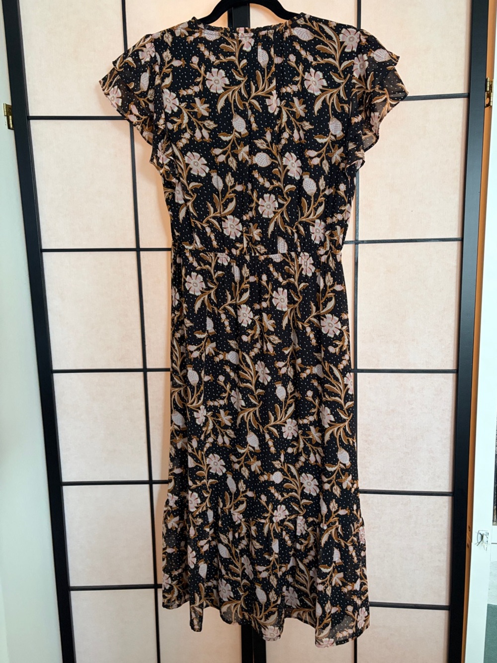 La Sconita Black Floral Ruffle Midi Dress - Picture 4 of 4
